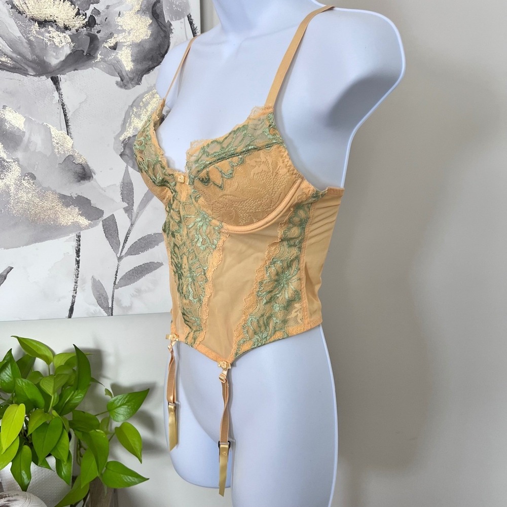 Vintage Corset Mesh Lace Floral Embroidered Coquette Fairy Grunge Y2K Garter - Picture 2 of 9